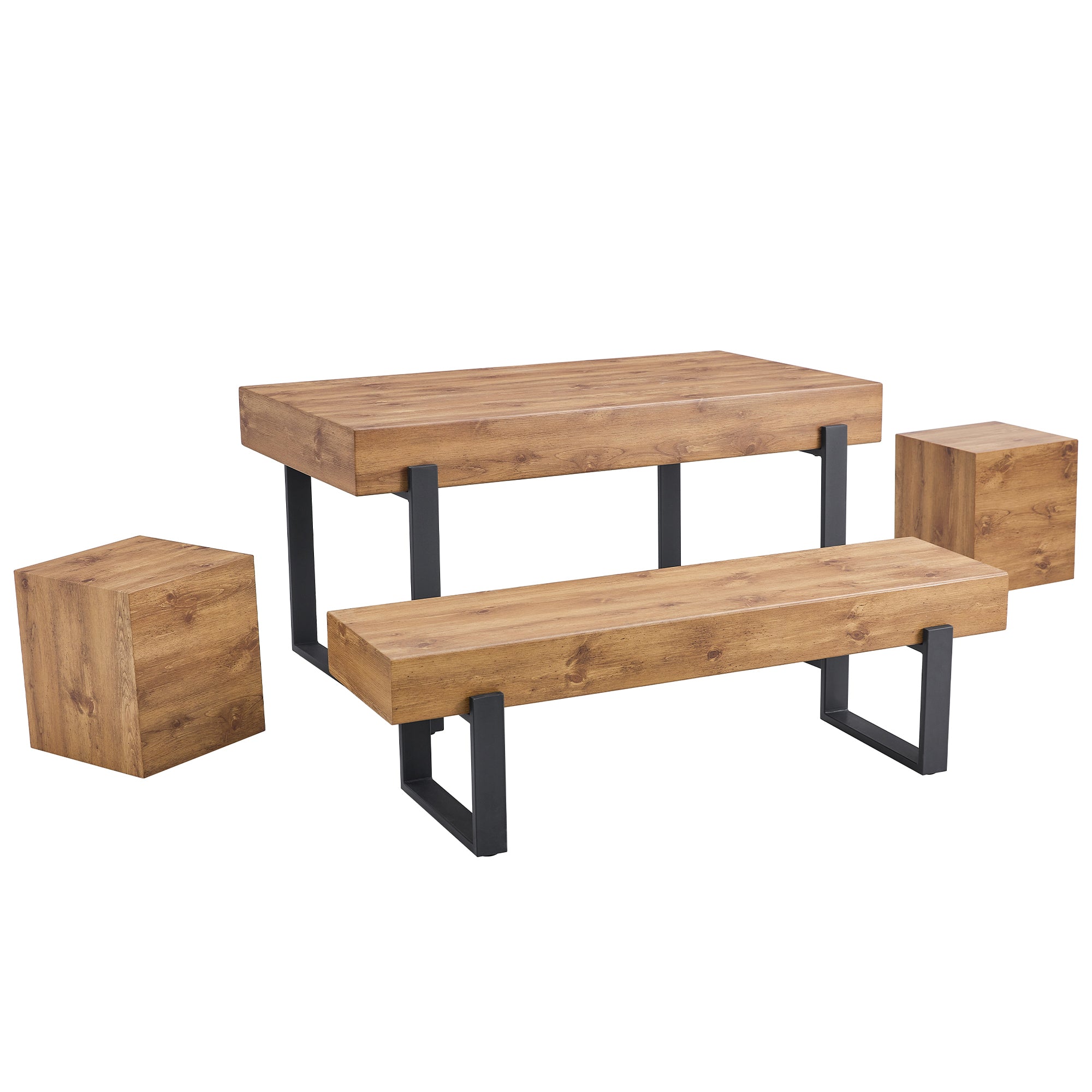 3-Piece Dining Table Set for 4 People, 59" Kitchen Table Set with 2 Bench, Dining Room Table with Heavy-Duty Frame, Easy Assembly - Natural Wood Wash