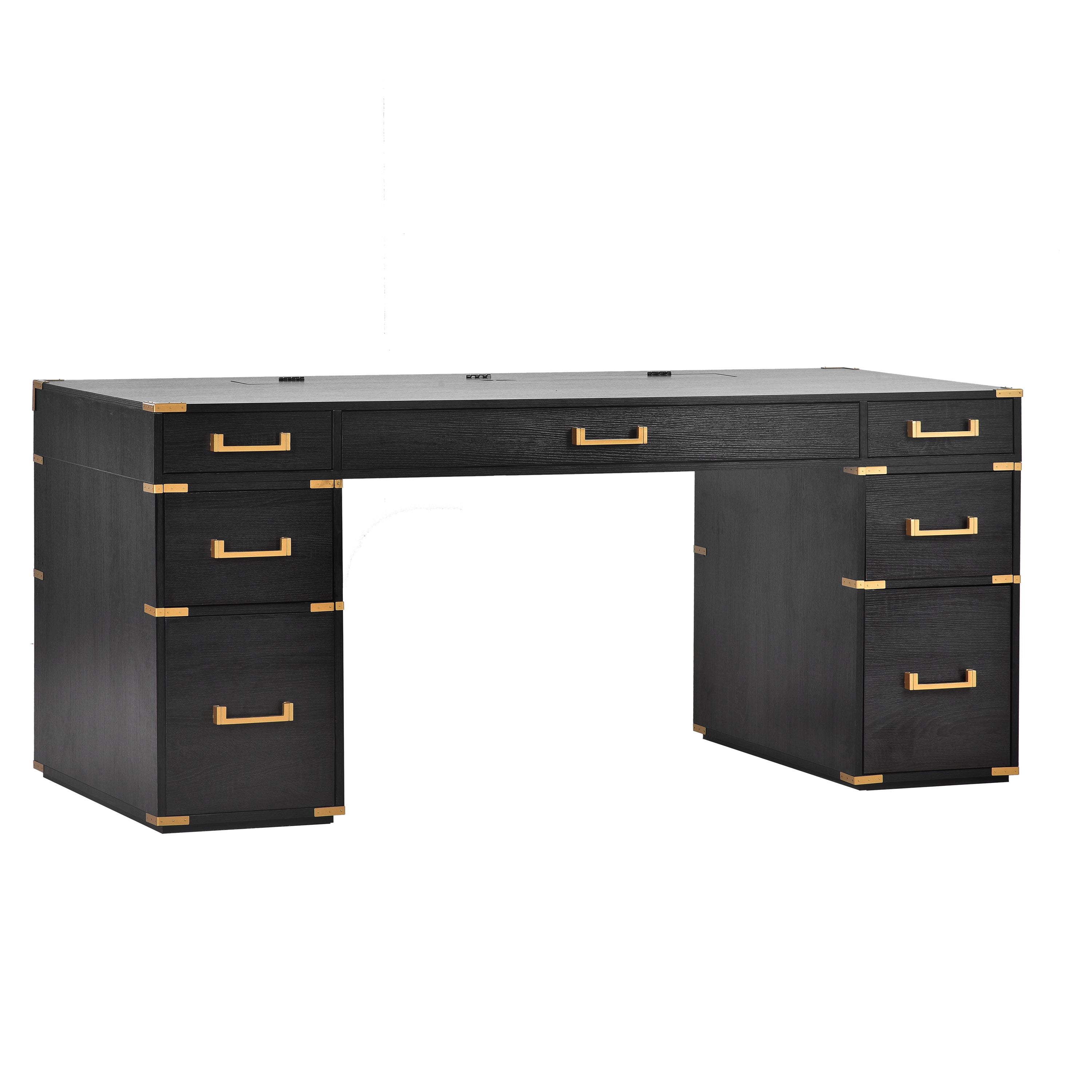 70"Classic and Traditional Executive Desk with Metal Edge Trim - Black
