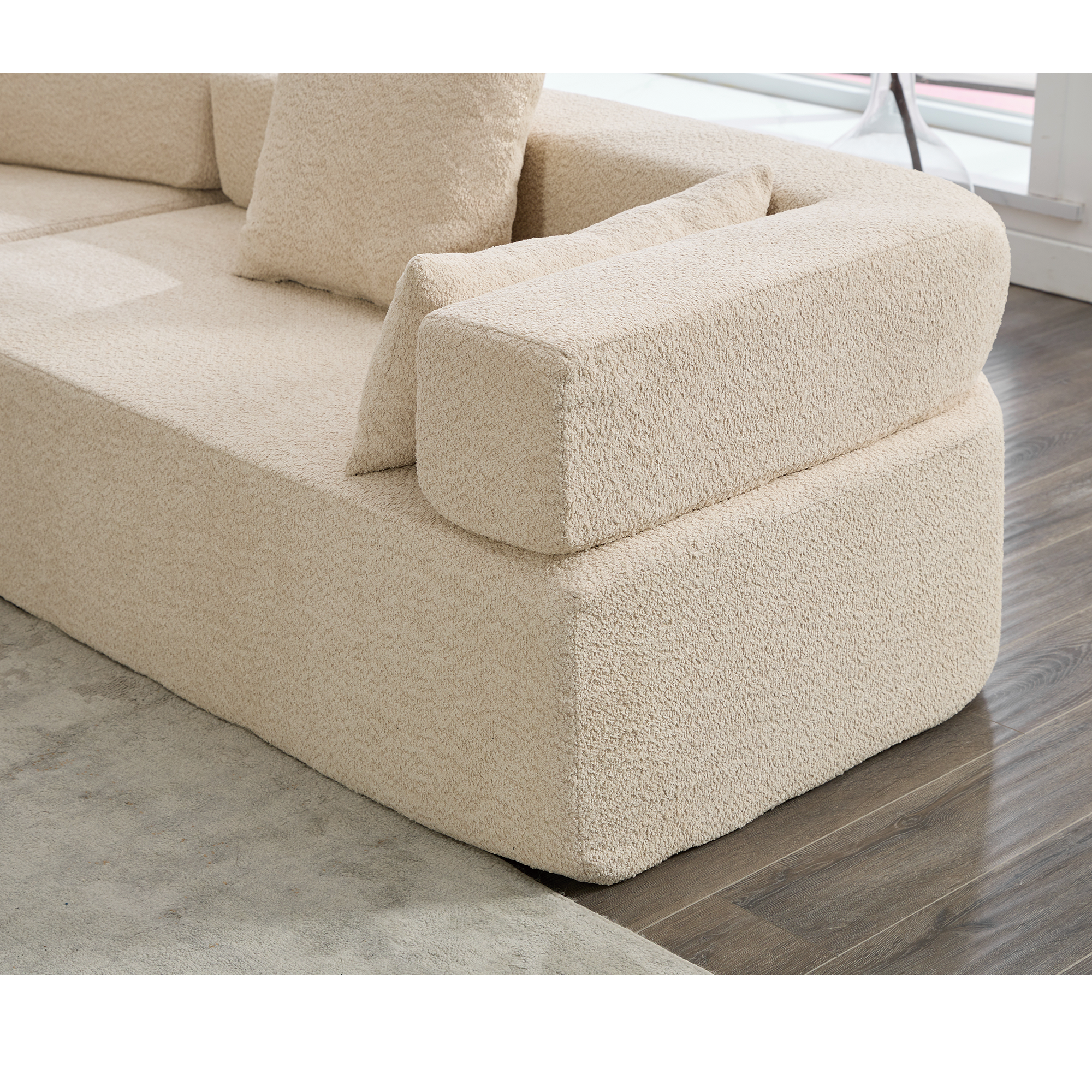 Upholstered 4 Seater Couch for Living Room, Modern Modular 3 Piece Free Combination, Semicircular Modular Sofa - Boucle, Khaki