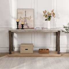 Mid-Century Console Table for Entryway, Wood sofa Table with 2-Tier Storage Shelf, 48 inch Long Rectangle -Grey Tabletop