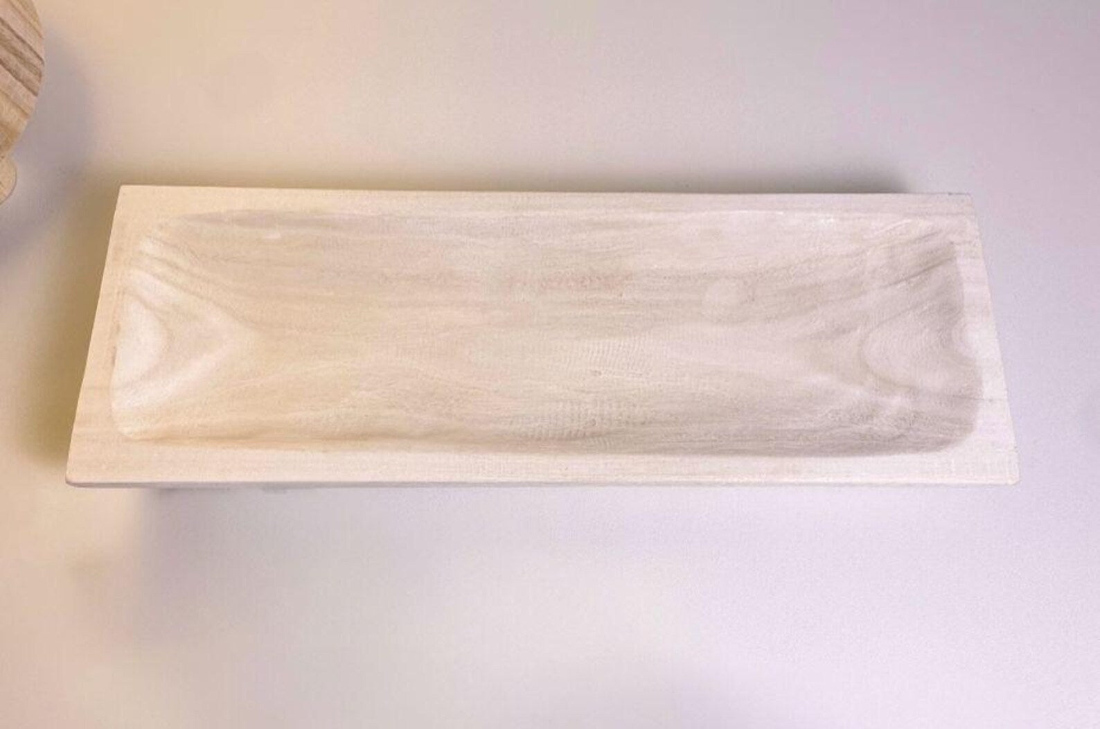 Paulownia Wood Boho Tray 20" long - Ivory Sand Whitewashed