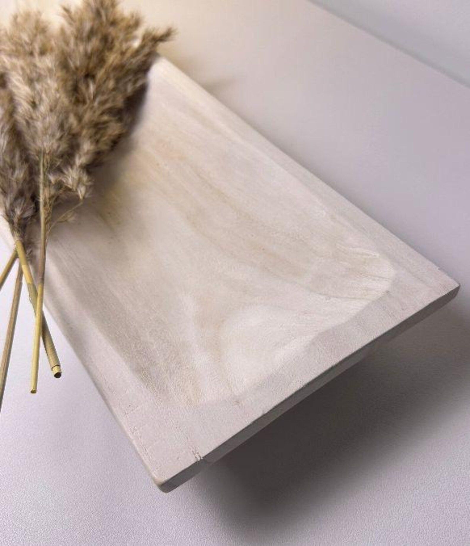 Paulownia Wood Boho Tray 20" long - Ivory Sand Whitewashed