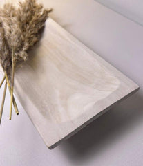Paulownia Wood Boho Tray 20" long - Ivory Sand Whitewashed
