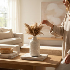 Modern Mosaic Pearl White Decorative Vase, Textured Glass Design, 12.5"