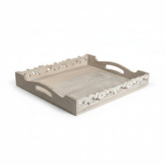 Boho Handmade Decorative Serving Wooden Tray Whitewashed