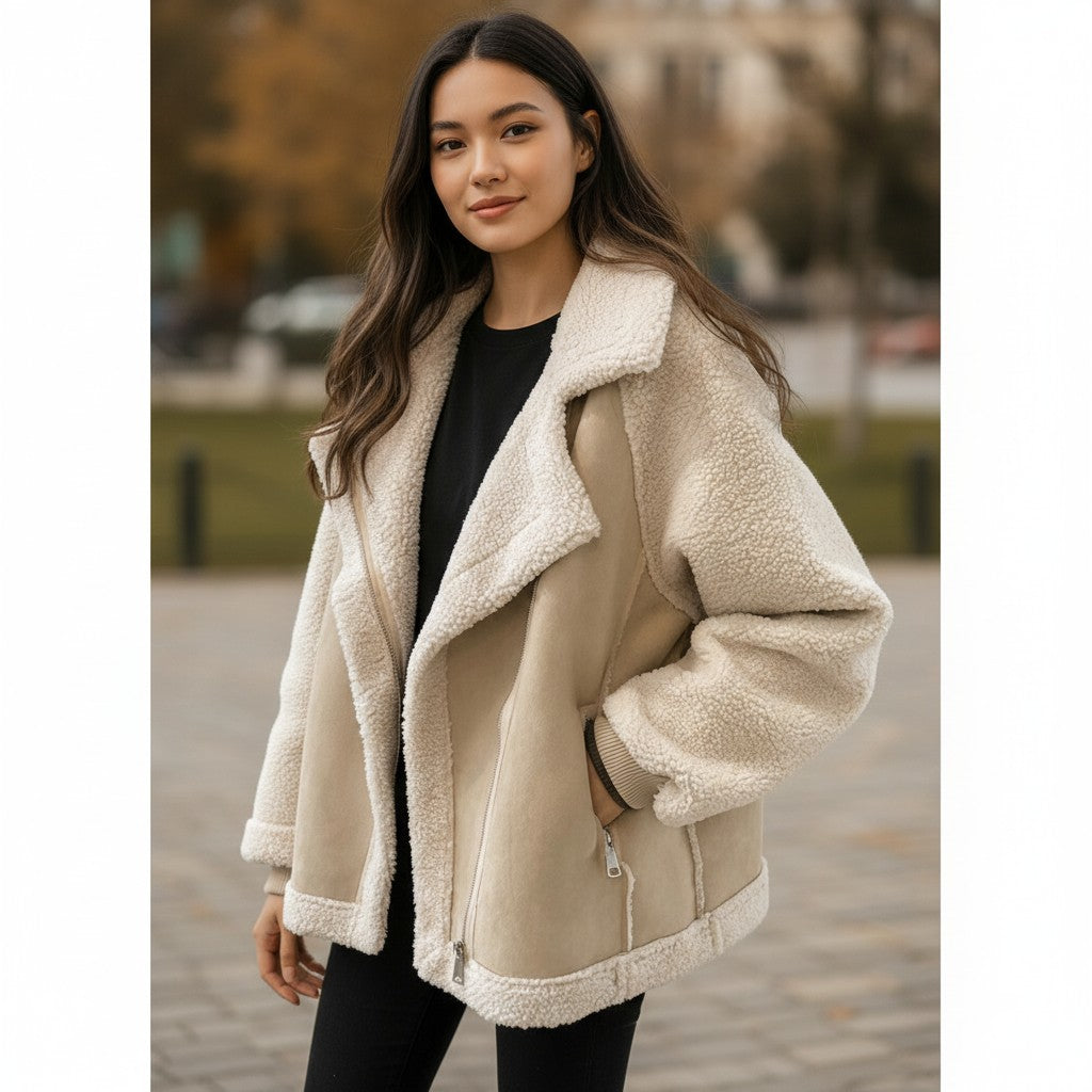 Suede Jacket Women Short Velvet Motorcycle Jacket