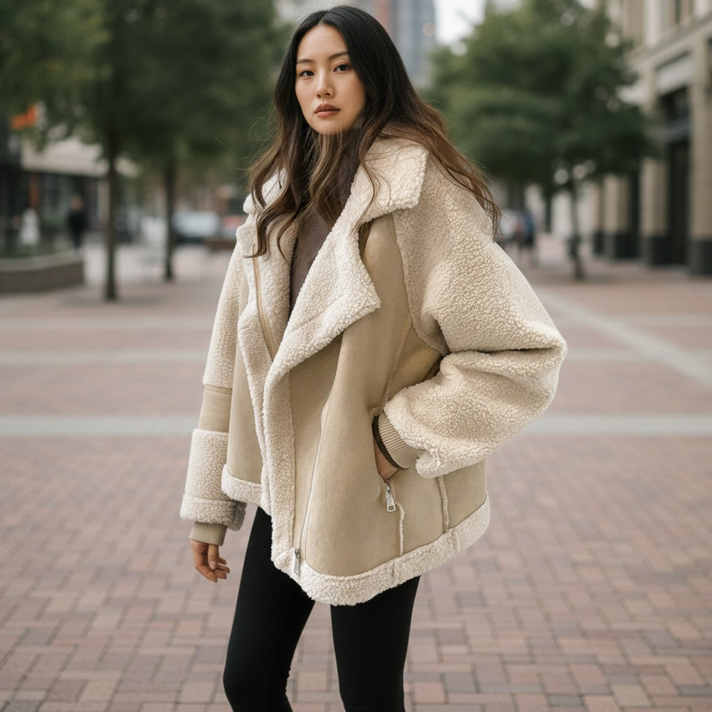 Suede Jacket Women Short Velvet Motorcycle Jacket