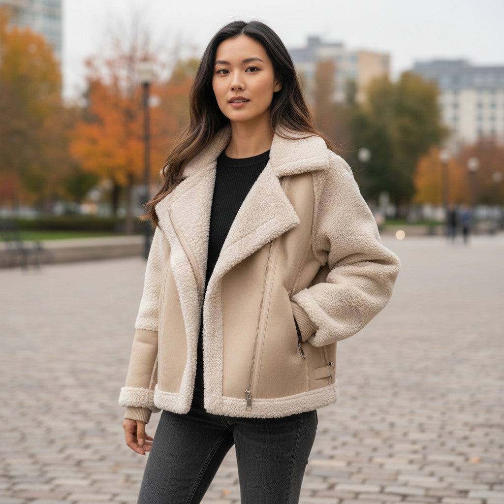 Suede Jacket Women Short Velvet Motorcycle Jacket