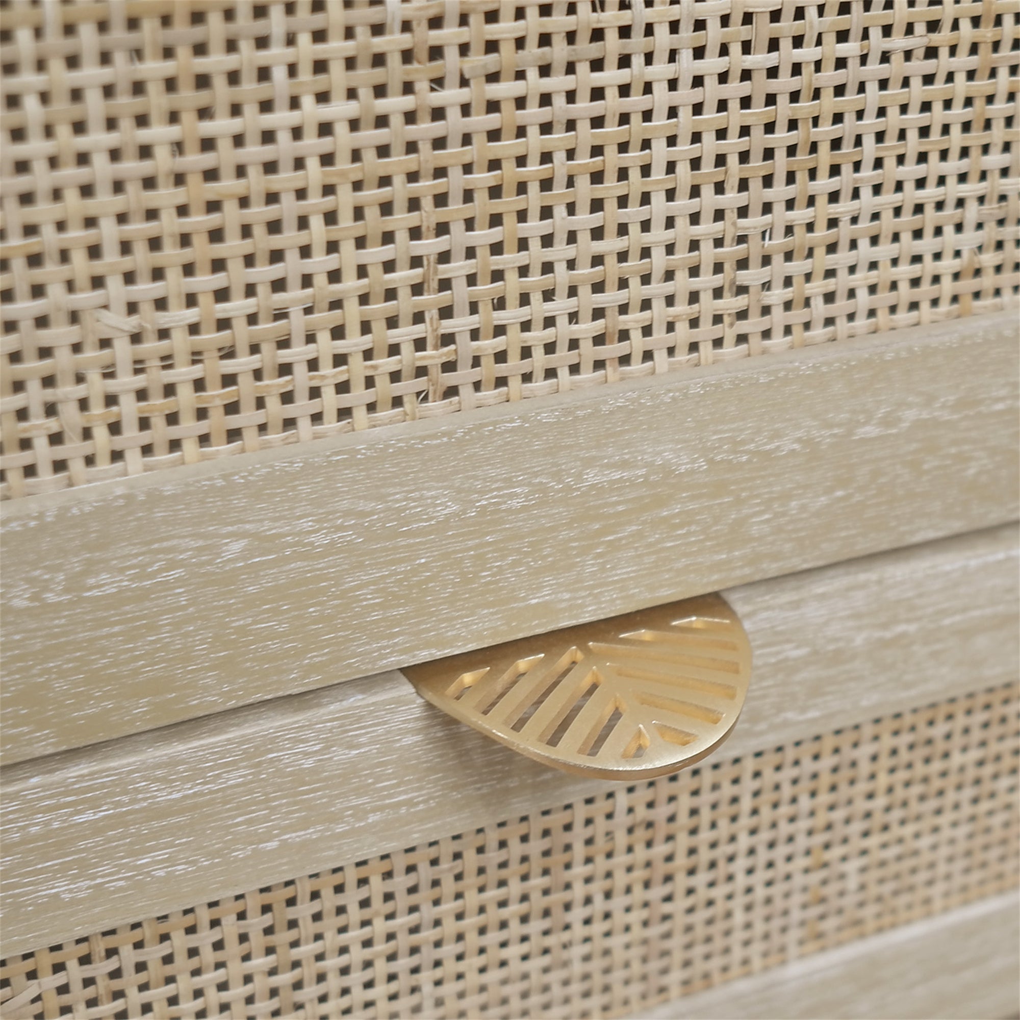 LAGO Natural Wooden Nightstand with Rattan Panel