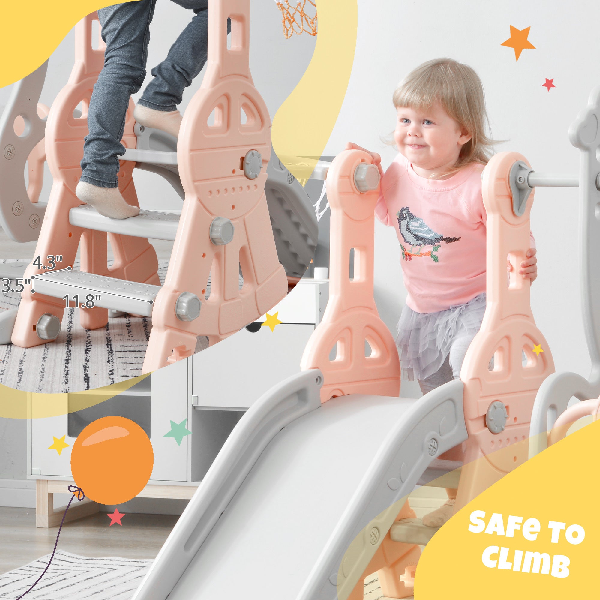 Toddler Slide and Swing Set 3 in 1, Kids Playground Climber Swing Play set with Basketball Hoops Freestanding Combination Indoor & Outdoor