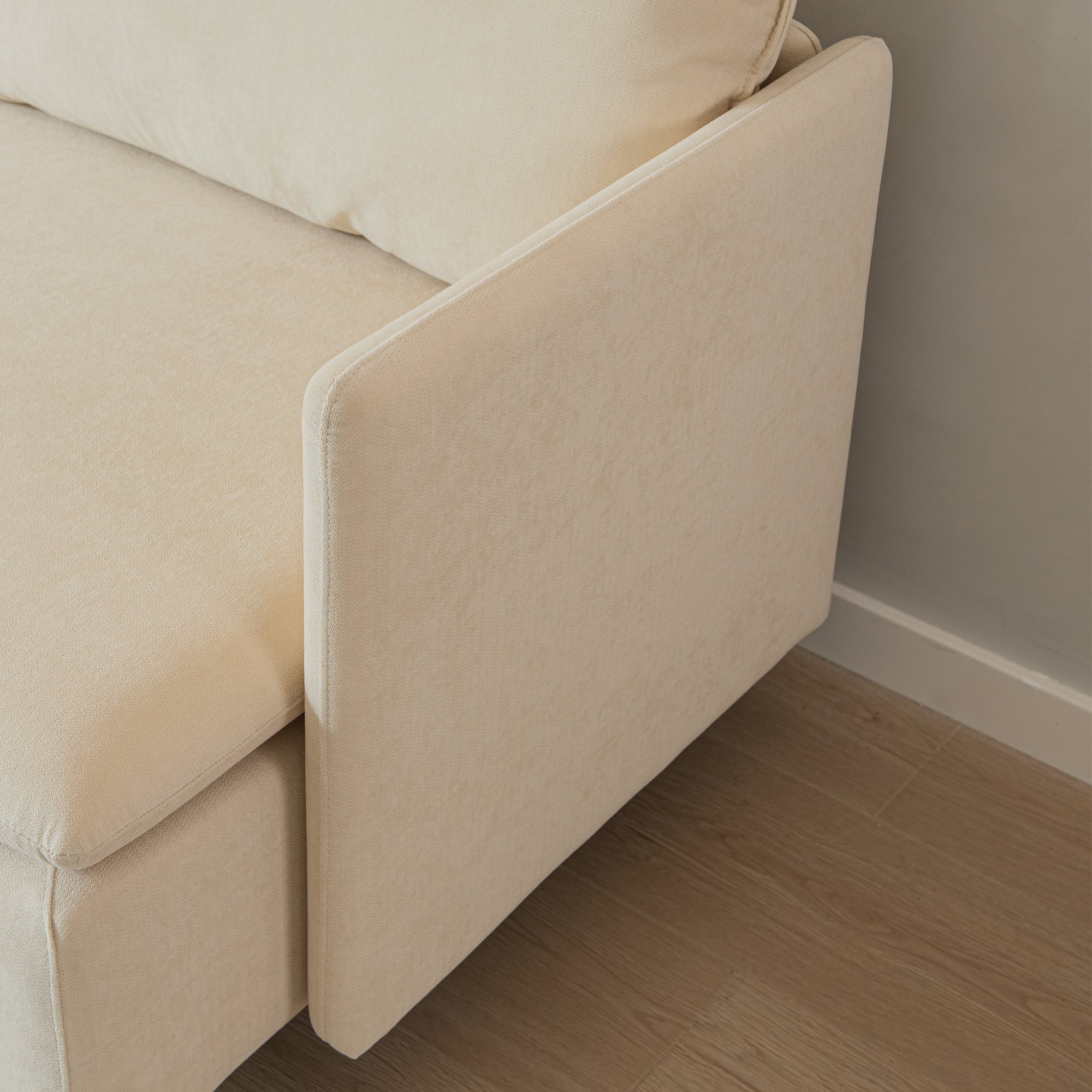 L-shaped Corner sofa, Left Hand Facing Sectional Couch - Beige Cotton Linen