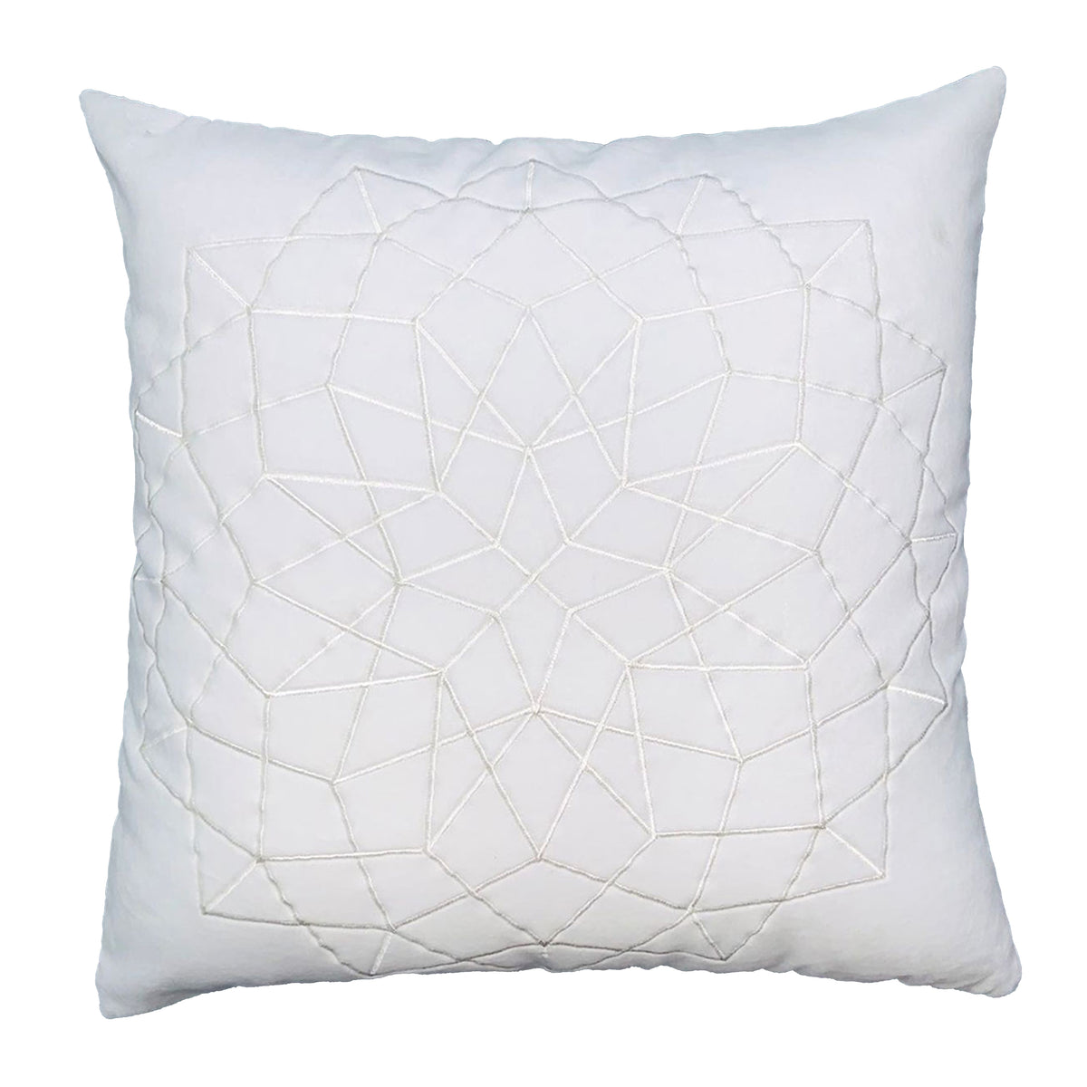 Square Accent Throw Pillow, Embroidered Geometric Abstract Pattern, With Filler - White