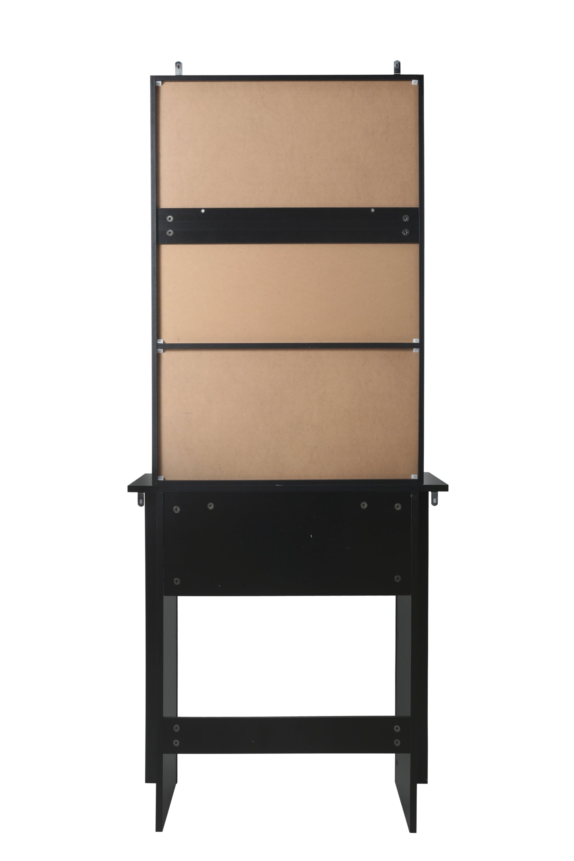 Vanity Desk with Mirror & Stool, Black Makeup Table with Storage Shelves & Drawer, Vanity Set for Girls Women