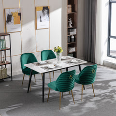 Modern Woven Velvet Upholstered Dining Chairs with Barrel Backrest and Gold Metal Legs (Set of 2) - Green