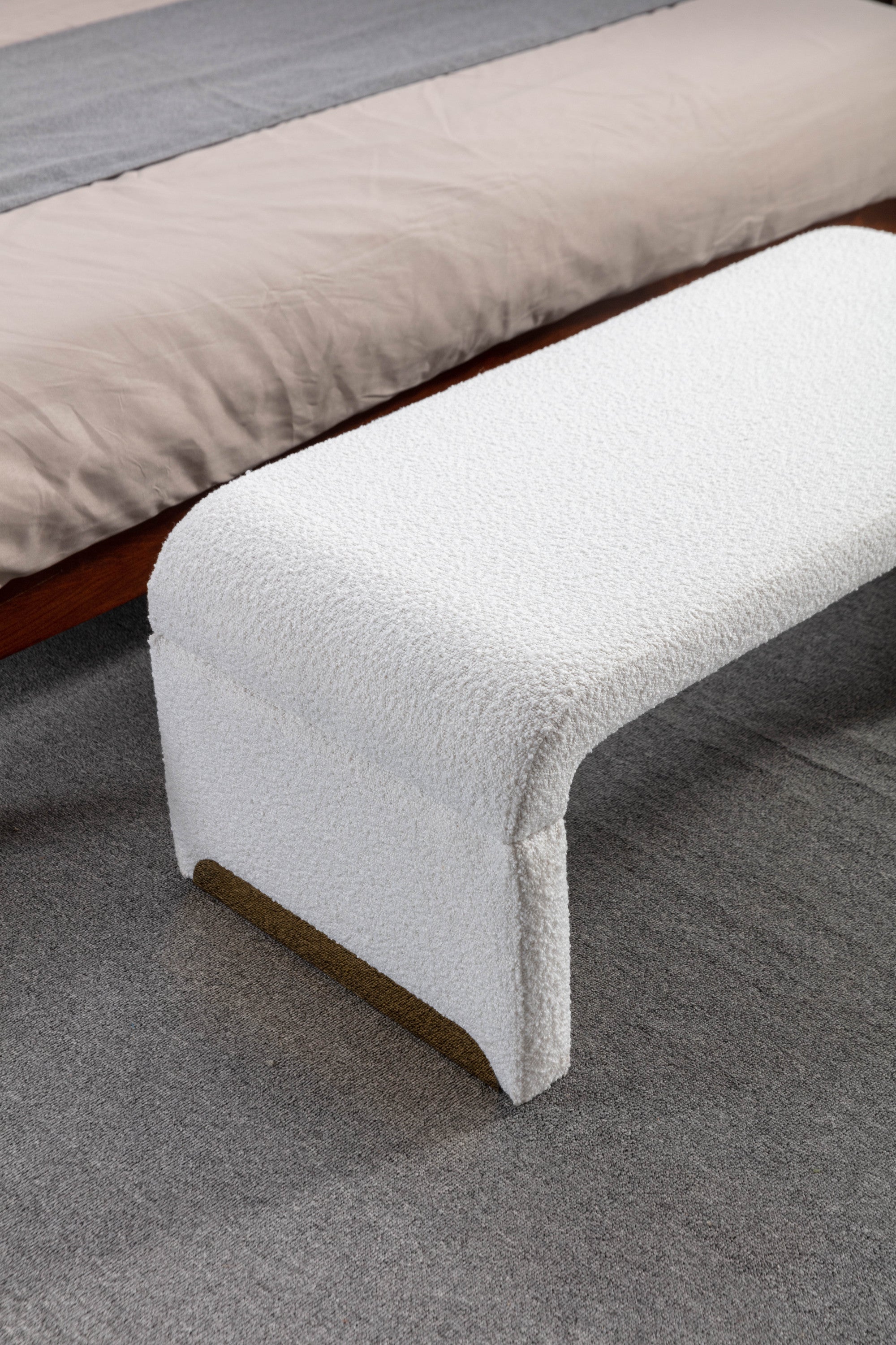 Boucle Fabric Footstool Bedroom Bench