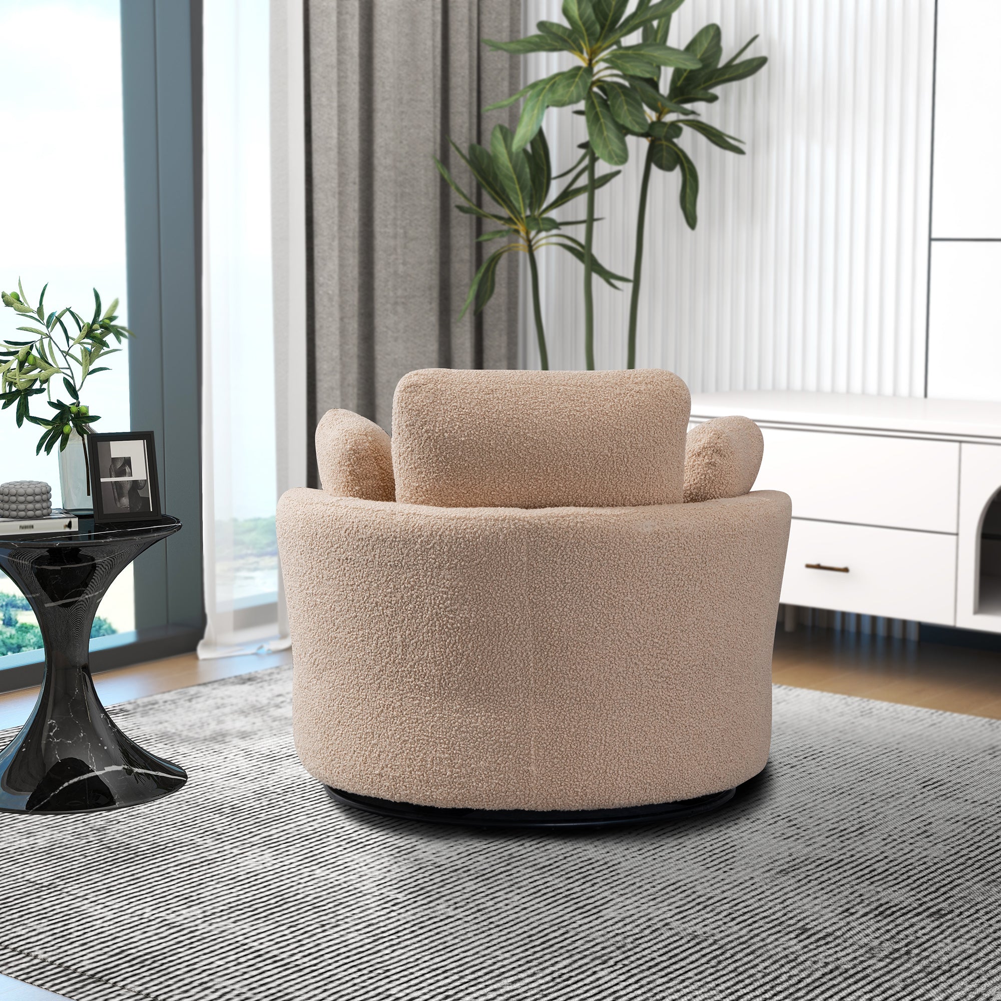 42.2" Cozy Club Chair, Swivel Barrel Chair With 3 Pillows, Swivel Round Sofa Modern Arm Chair - Light Camel