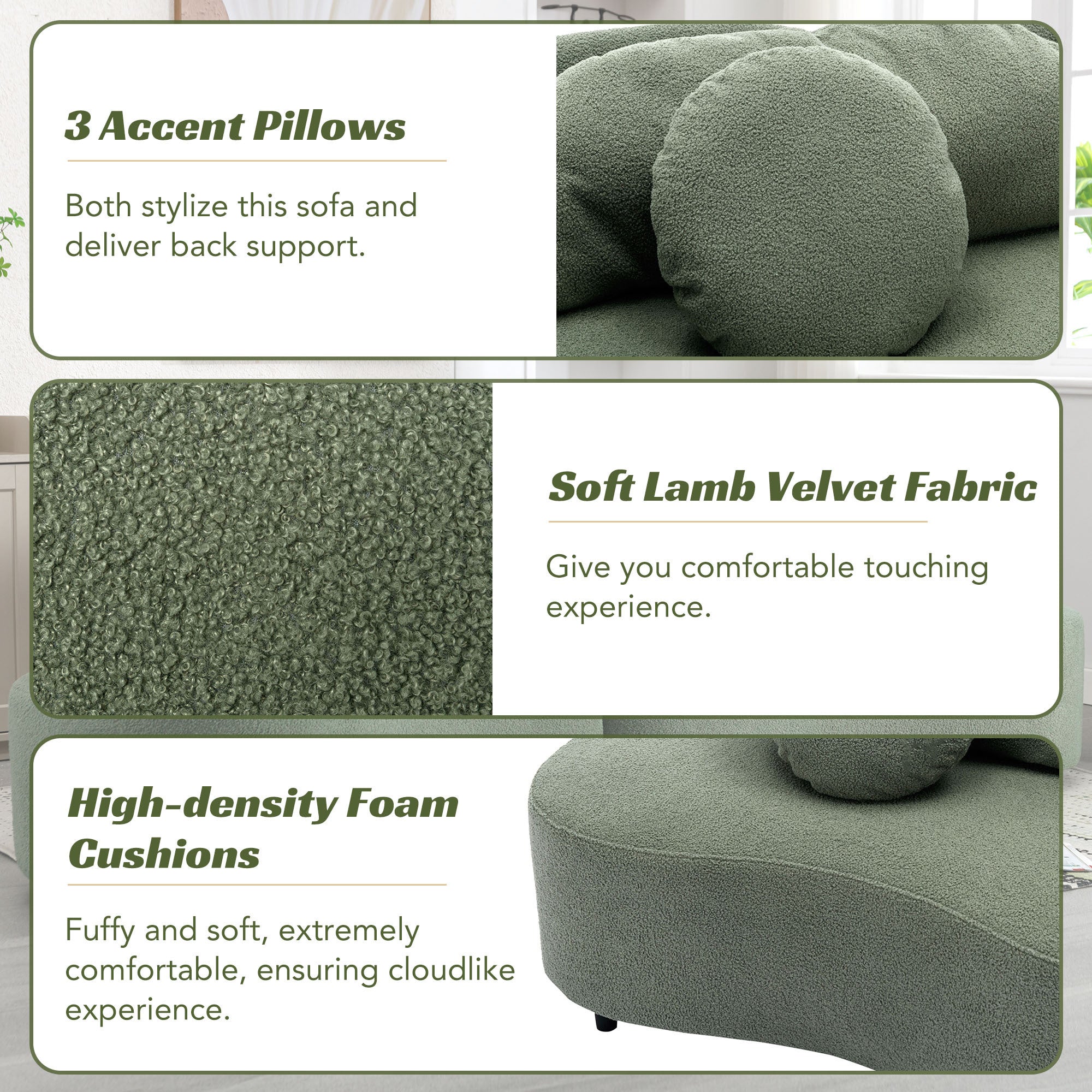 103.9" Modern Living Room Sofa Velvet Upholstered Couch Furniture - Green