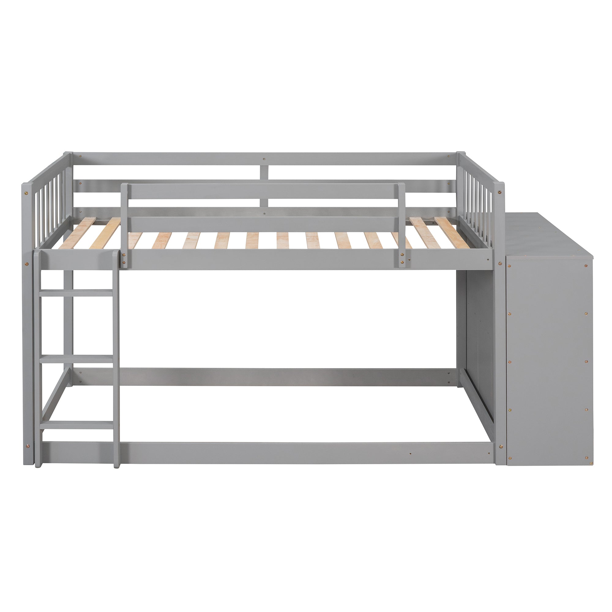 Twin over Twin Bunk Bed with 4 Drawers and 3 Shelves - Gray