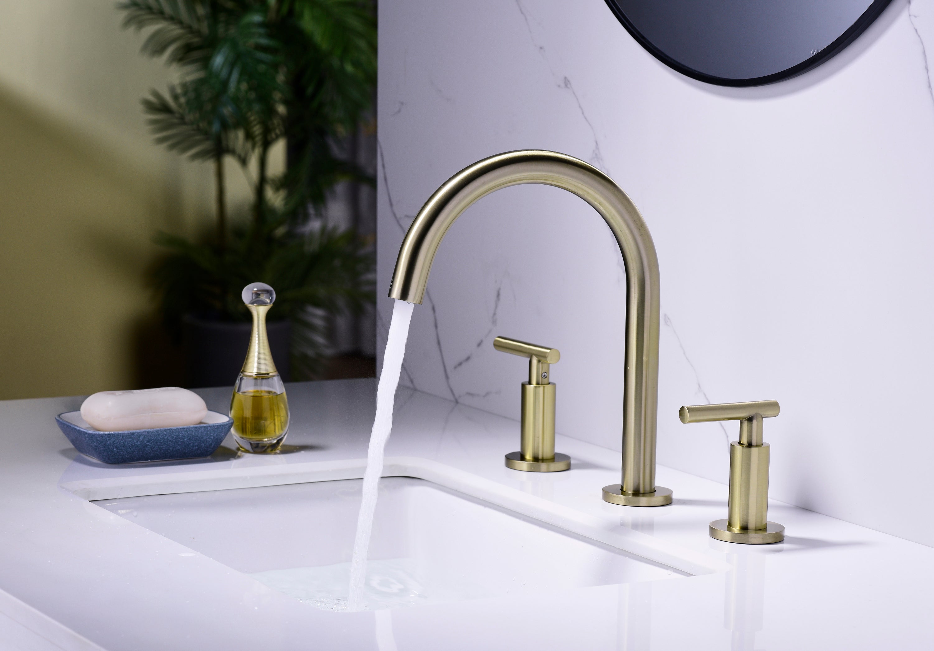 Two Handle High Arc Widespread Bathroom Sink Faucet 3 Hole - Gold