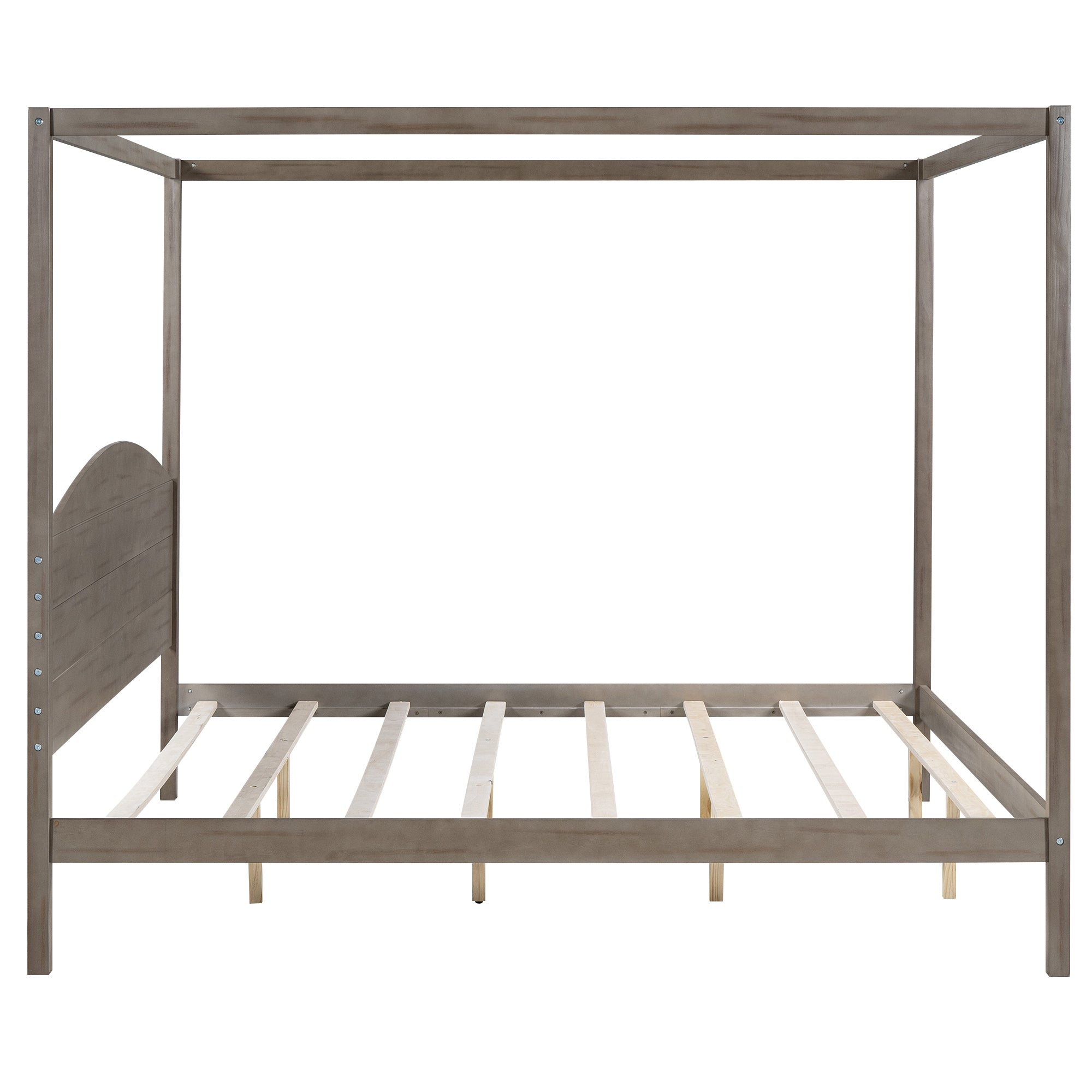 King Size Canopy Platform Bed with Headboard and Support Legs - Brown Wash