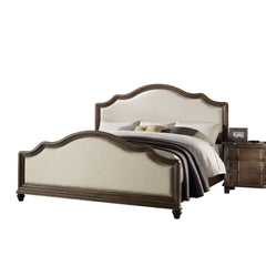 French Style Queen Bed - Beige Linen & Weathered Oak