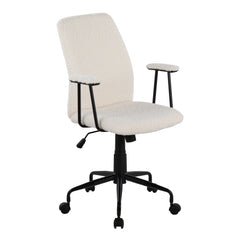Contemporary Office Chair - Black Metal and White Sherpa Fabric