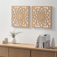 Lotus Medallion Wood Wall Decor 2 Piece set - Natural