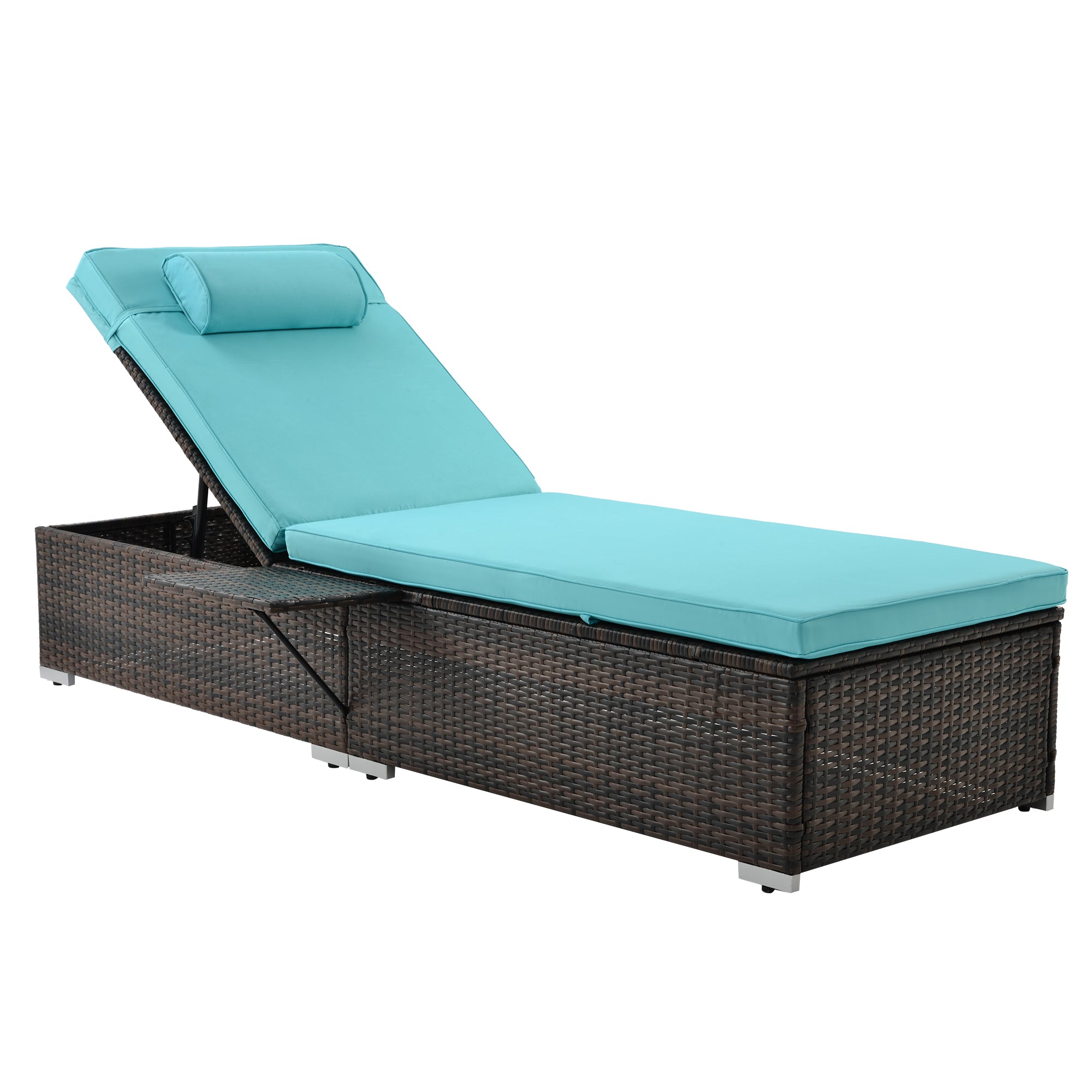 Outdoor PE Wicker Chaise Lounge - 2 Piece patio lounge chair; chaise lounge; lazy boy recliner;outdoor lounge chairs set of 2 beach chairs; recliner chair with side table  (Same as W213S00038)
