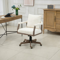 Office Chair Adjustable Swivel Chair Fabric Seat Home Study Chair - Beige