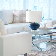 Modern Ceramic Table Lamp with White Fabric Shade - Blue