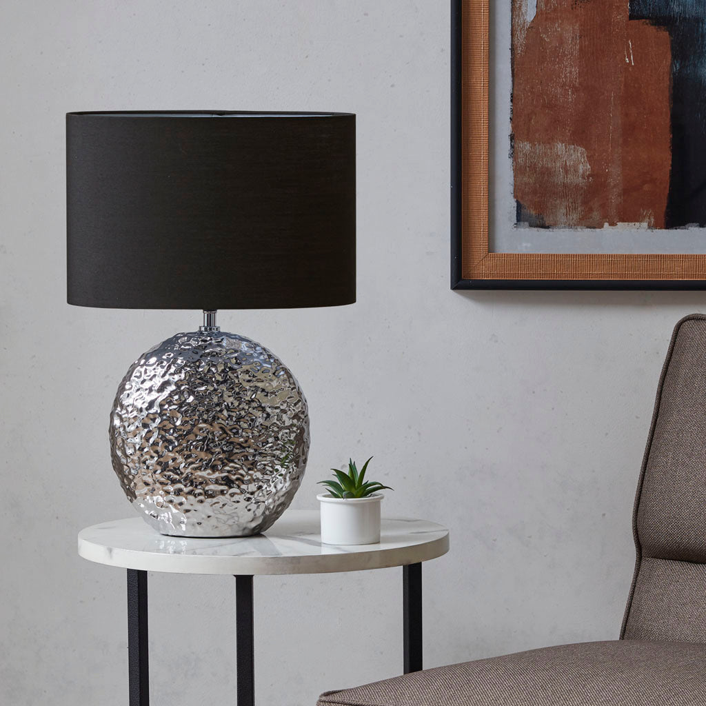 Alessio Oval Ceramic Table Lamp - Silver