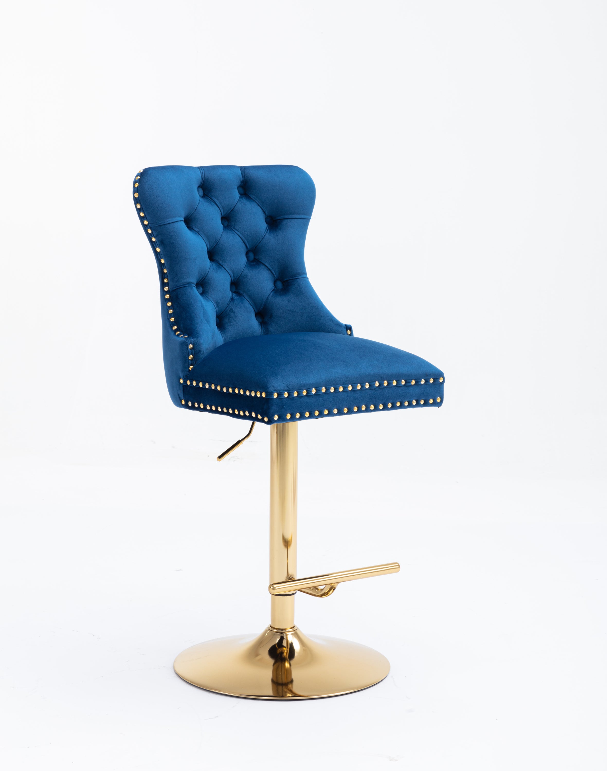 Modern Swivel Bar Stools Chair Adjustable (Set of 2) - Chrome Golden Base/ Blue
