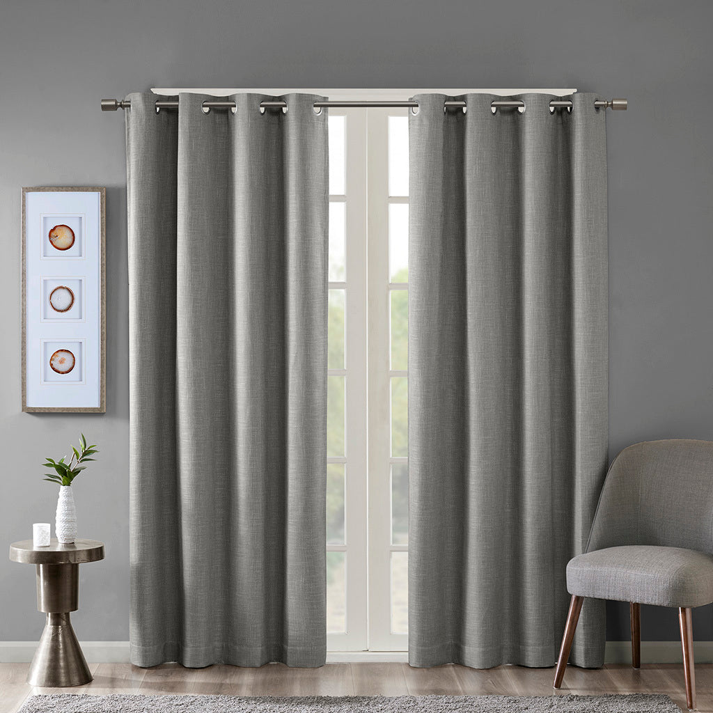 Printed Heathered Blackout Grommet Top Curtain Panel - Grey