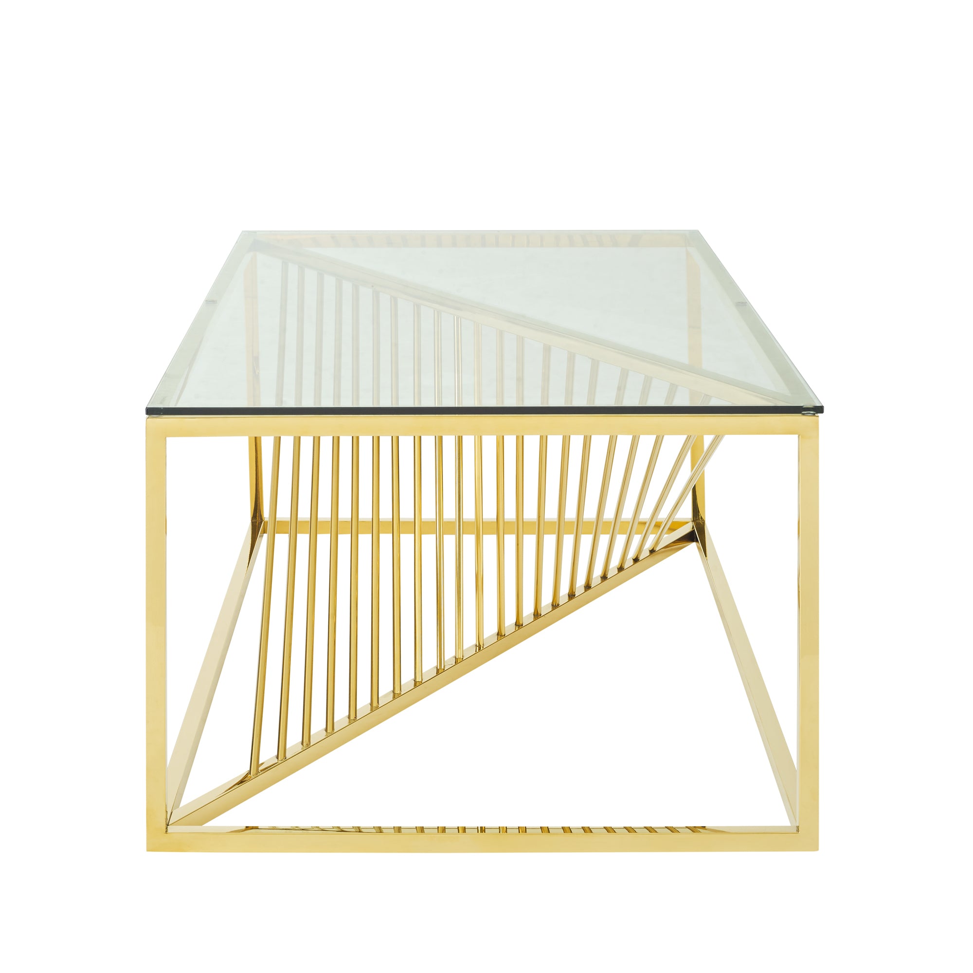 Modern Rectangular Coffee Accent Table with Clear Tempered Glass Top and Stainless Steel Frame - Gold