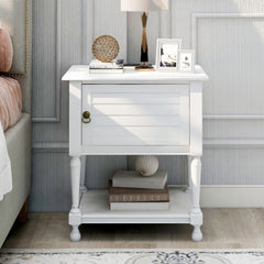 Versatile Nightstand with Two Built-in Shelves Cabinet and an Open Storage, USB Charging Design - White