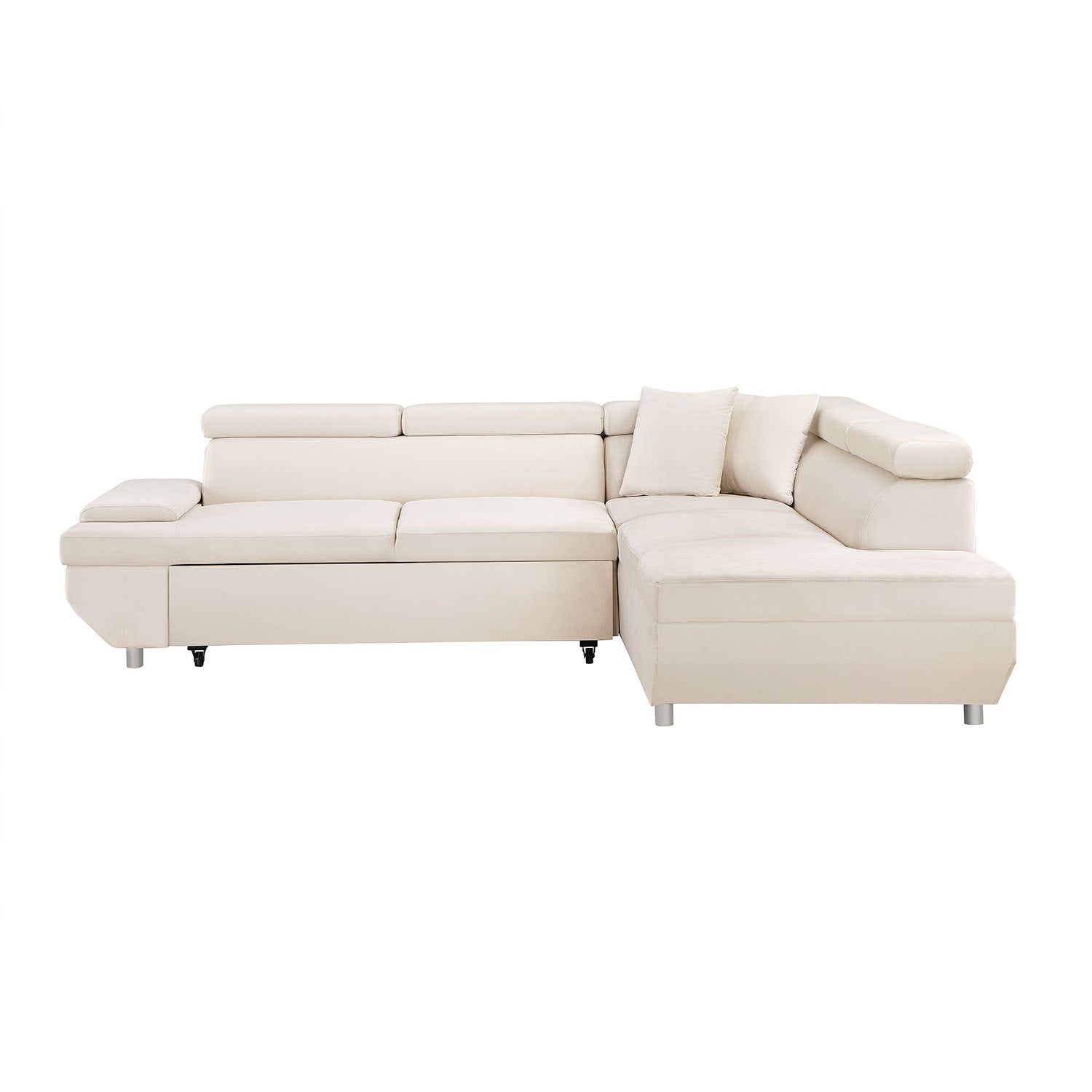 L Shape Sofa, Sleeper Sofa 2 in 1 Pull Out Couch Bed, Right-Facing Pull-out Bed Metal Legs - Velvet Beige