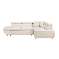 L Shape Sofa, Sleeper Sofa 2 in 1 Pull Out Couch Bed, Right-Facing Pull-out Bed Metal Legs - Velvet Beige