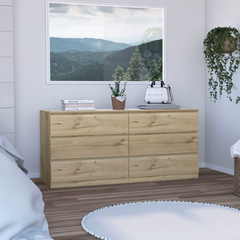 Asteria 6 Drawer Double Dresser, Metal Handles - Light Oak / White