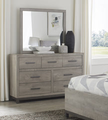 Light Gray Finish Dresser 7x Drawers Metal Bar Hardware Premium Melamine Board