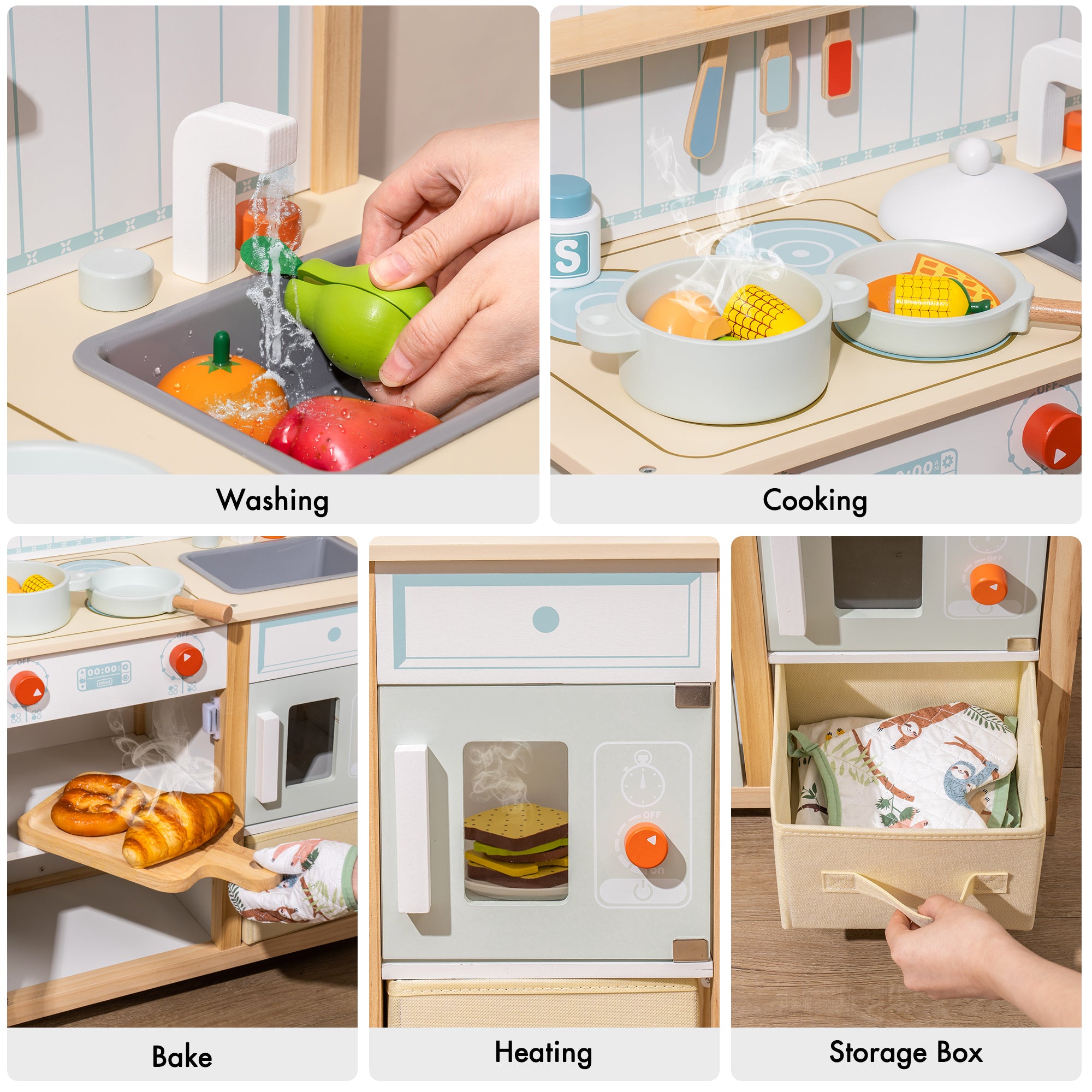Modern Classic Wooden Pretend Play Kitchen Set for Kids Toddlers