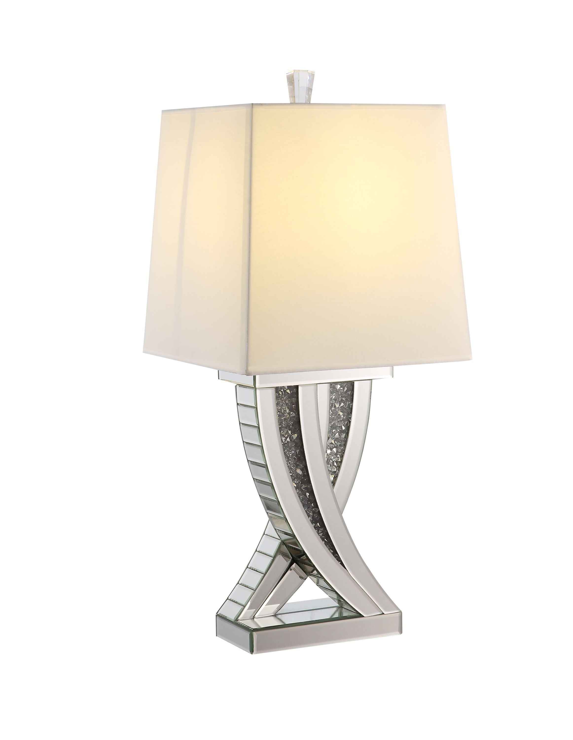 30'' Silver Table Lamp, Mirrored & Faux Diamonds