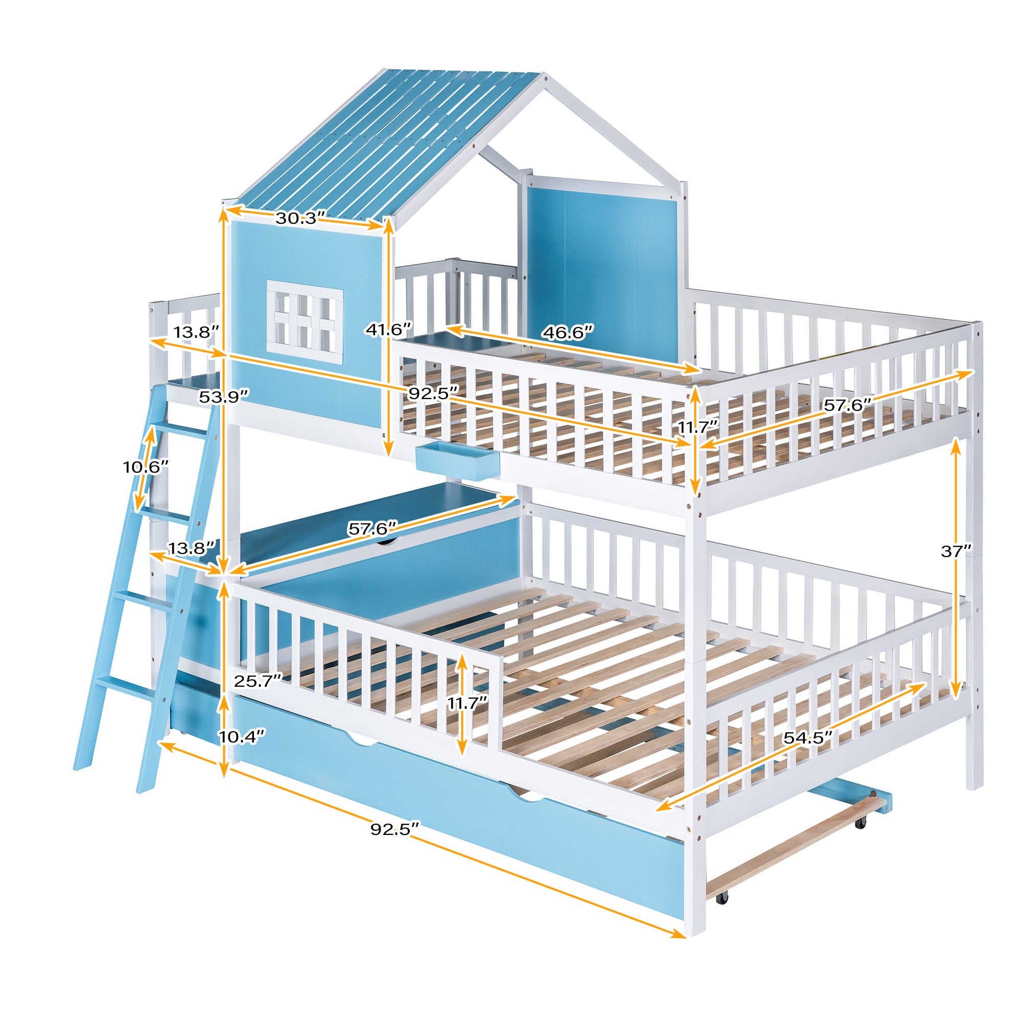 Farmhouse Full over Full Bunk Bed with Twin Size Trundle - Blue