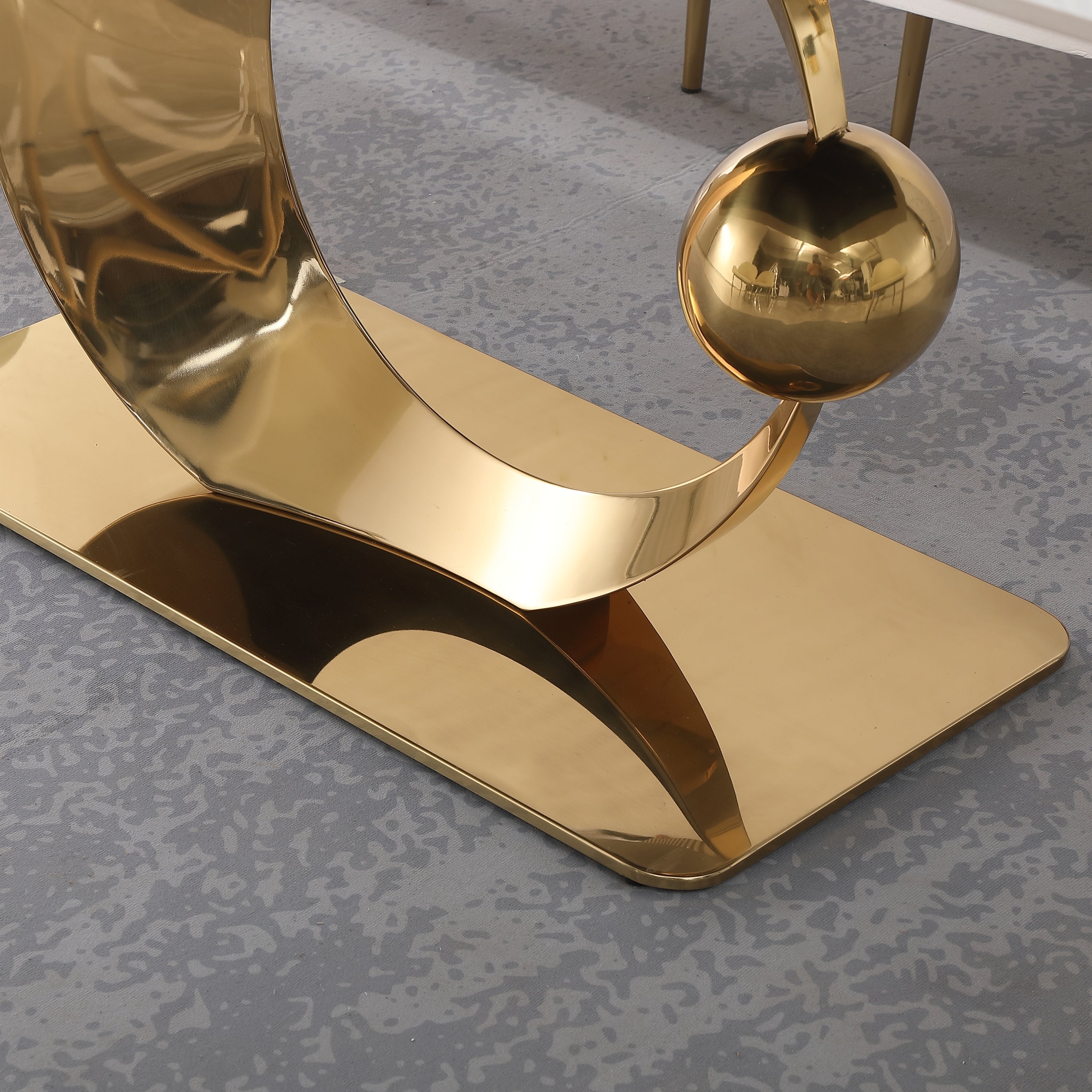 Stone Dining Table with Carrara White color and Round special shape stainless steel Gold Pedestal Base