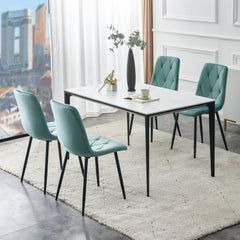 Modern Velvet Dining Chairs with Cushion Seat Back Black Coated Legs (Set of 4) - Antique Blue Green