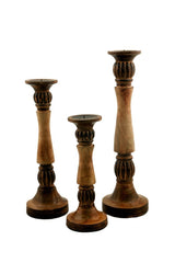 Benzara Mango Wood Vintage Style Candleholder/Candlestick (Set of 3) - Brown