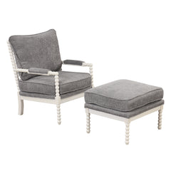 Modern Tufted Velvet Accent Chair with Ottoman - White+Gray