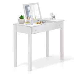 Accent White Vanity Table with Flip-Top Mirror and 2 Drawers