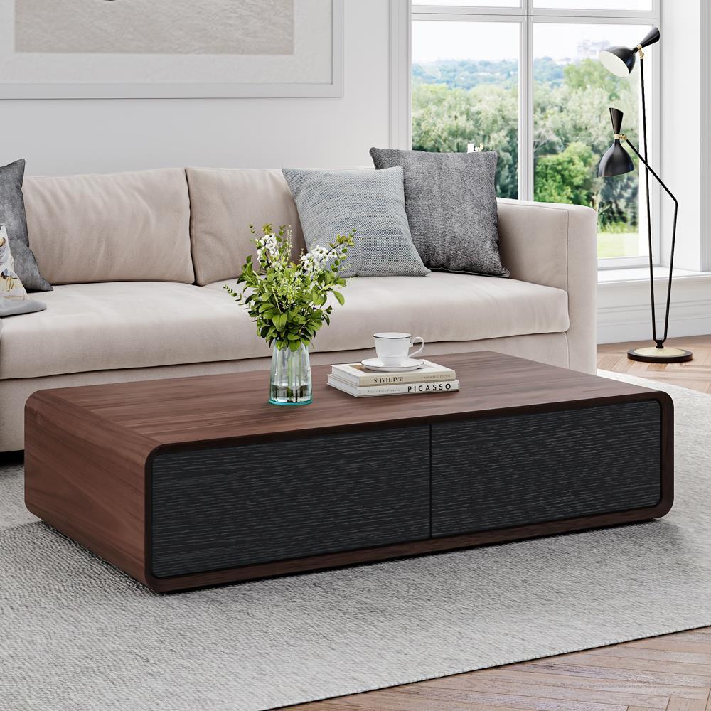 Walnut Black Wood Coffee Table with Storage 51"