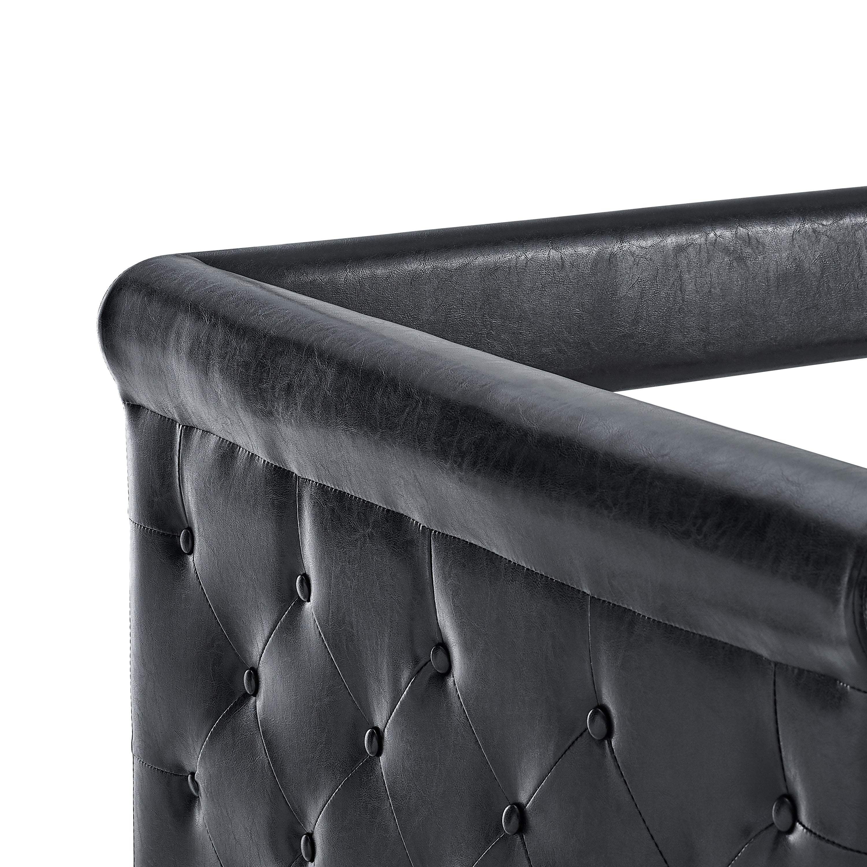 Daybed with Trundle Upholstered Tufted Sofa Bed, with Button and Copper Nail on Arms both Twin Size - Black