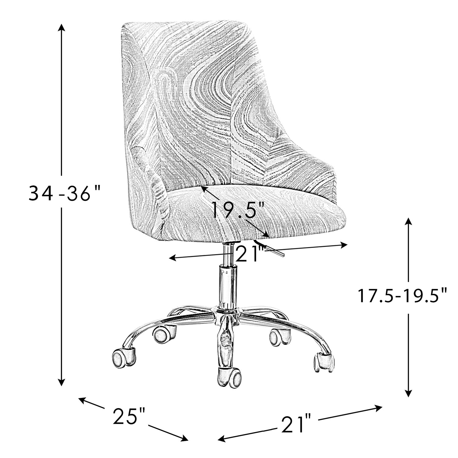 Printed Fabric Office Chair with Foam Cushion - Brown
